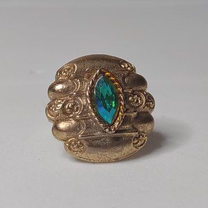 Vintage Gold Tone Vogue Ring With Blueish Green Stone Size 6.75